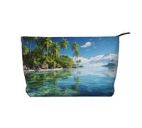 Beautiful Island in The Sea Corduroy Makeup Bag Travel Organizer Bag Cosmetic Bag Large Wide-Open Pouch