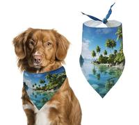 Beautiful Island in The Sea Dog Bandana Washable & Adjustable Triangle Scarf, Breathable Pet Scarf for Small Medium Large Pets, Cute Fashion Pet Accessory