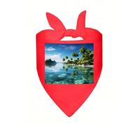 Beautiful Island in The Sea Dog Bandanas Triangle Dog Scarf Soft Bibs Kerchief for Small Medium Large Pets, Stylish Handkerchief Adjustable Pet Bandana for Birthday, Wedding, Party