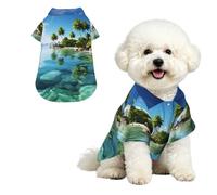 Beautiful Island in The Sea Dog Hawaiian Shirt, Breathable Cool Dog Summer Clothes Soft Comfortable Puppy Clothes for Small to Medium Dog Party Costume