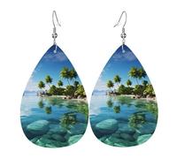 Beautiful Island In The Sea Earrings For Women Teardrop Dangle Earrings Leather Lightweight Fashion Jewelry Gifts Outfits Accessories For Women Ladies