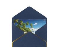 Beautiful Island In The Sea Luxury Pearl Paper Greeting Card With Gold Border, Blank Inside, With Envelope - Birthday, Wedding, Christmas, Valentine