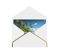 Beautiful Island In The Sea Luxury Pearl Paper Greeting Card With Gold Border, Blank Inside, With Envelope - Birthday, Wedding, Christmas, Valentine