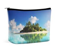 Beautiful Island in The Sea Makeup Bag, Portable PU Leather Cosmetic Bag with Zipper Pouch, Waterproof Travel Toiletry Bag for Women Men