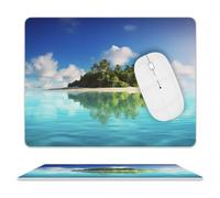 Beautiful Island in The Sea Mouse Pad Ultra Thin, Leather Mousepad with Waterproof Smooth Surface, Anti Slip Mouse Pad for Gaming, Office & Home 9.4"x7.9"