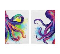 Beautiful Island In The Sea Passport Wallet Travel Passport Holder Pu Passport Cover Slim Card Case Cover for Women Men Leather Holder Case Travelling Essentials, Colorful Octopus, 20.3x13.8cm