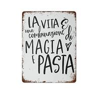 Beautiful Italian Wall Art, Life Is A Combination Of Magic And Pasta, Retro Metal Tin Sign For Home, Coffee Wall Decor 8x12inch