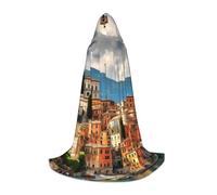 Beautiful Italy Print Hooded Wizard Robe Halloween Cloak Medieval Renaissance Cosplay Christmas Party Outfits