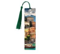 Beautiful Italy Print Wooden Bookmark with Colorful Tassels,Wood Thin Hanging Tags Tassel Bookplates.