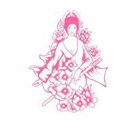 Beautiful Japanese Geisha Women and Traditional Katana Sword and Design Wall Decals PVC 40x51.5cm Store Decoration Pink