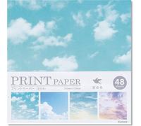 Beautiful Japanese Origami Paper (a.k.a. Chiyogami), Each Contains Four Different Designs, Made in Japan (Sky)