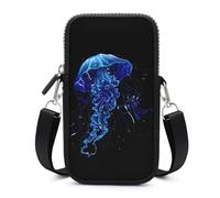 Beautiful Jelly Fish with Scuba Diver Small Crossbody Bag Adjustable Mobile Phone Bags Wallet Pouch Shoulder for Women Men