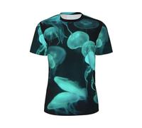 Beautiful Jellyfish - Men's Short Sleeved Summer Mesh T-Shirt, Breathable Men Tee, Stylish Crew Neck Polyester Quick Dry Gym Running Workout Casual Shirts Tops Black