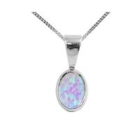 Beautiful Jewellery Company BJC® Solid Sterling Silver Cultured Opal Single Oval Solitaire Pendant 1.50ct & Sterling Silver Trace Necklace Chain (22 Inch Silver Trace Necklace)
