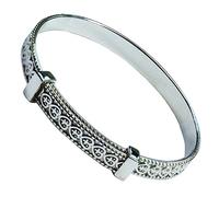 Beautiful Jewellery Company Solid 925 Sterling Silver Baby Expanding Bangle With Love Celtic Hearts and Millgrain (Maple Wood Gift Box)