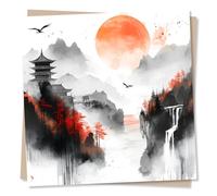 Beautiful Just A Note Japanese Design Card For a Loved One - Birds, Mountains, Nature - Thoughtfulness, Message - For A Special Someone, Partner, Friend, Relative