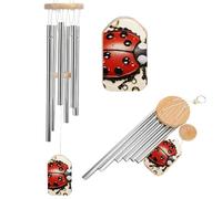 Beautiful Ladybug Memorial Wind Chimes for Outside Deep Tone 20.5", 6 Aluminum Tubes, Sympathy Windchimes Personalized Chimes for Outdoor Garden Patio Yard Decor, Bereavement Condolence Gift