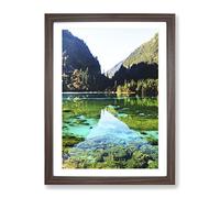 Beautiful Lake And Mountain Landscape Modern Framed Print | A3 Walnut Framed Wall Art | Ready to Hang | Modern Landscape Picture | Living Room Bedroom Lounge Office