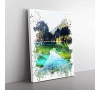 Beautiful Lake And Mountain Landscape V3 Modern Canvas Wall Art Print Ready to Hang, Framed Picture for Living Room Bedroom Home Office Décor, 76x50 cm (30x20 Inch)