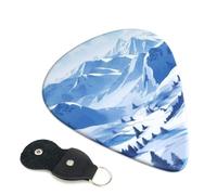 Beautiful landscape snowy mountains Guitar Picks 6 Pack with Leather Guitar Pick Holder Keychain, Plectrum Key Fob Cases Bag, Abstract Art Plectrum for Acoustic Electric Guitar, Ukulele 0.96mm