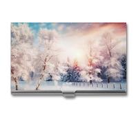 Beautiful Landscape Trees Snow Flakes Business Card Holder Slim Business Card Case for Women Men Metal Business Card Box Business Card Holder for Pocket Purse Small Business Card Wallet One Size