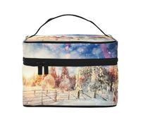 Beautiful Landscape Trees Snow Flakes Cosmetic Bag with Handle-Large-Capacity Layered Travel Storage Bag Cosmetic Box with Zipper