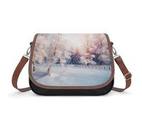 Beautiful Landscape Trees Snow Flakes Crossbody Bags for Women Removable Straps And Zipper Closure Leather Shoulder Bags Womens Handbags Clutch Purse