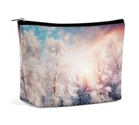 Beautiful Landscape Trees Snow Flakes Makeup Bag Travel Toiletry Bag for Women Waterproof Cosmetic Bags Small Zipper Pouch Portable Travel Bags for Toiletries Cute Cosmetic Pouch Make Up Organizer