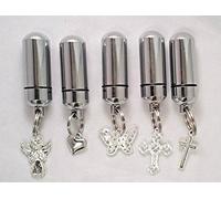 Beautiful LASER ENGRAVED Assortment of FIVE Silver ANOINTING OIL Holders - Angel / Crosses / Heart / Butterfly - Includes 5 Velvet Pouches & Ball-Chains