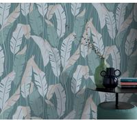 Beautiful Leaf In Blue With Metallic Elements From Erismann 4 Earth Collection - Pvc Free