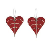 Beautiful Leaf Shape Compressed Red Coral Gemstone Inlay Handmade Gold Plated Brass Modern Contemporary Ethnic Drop Dangle Earring for Women & Teens Designer Fashion Earring Jewellery