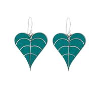 Beautiful Leaf Shape Compressed Turquoise Gemstone Inlay Handmade Gold Plated Brass Modern Contemporary Ethnic Drop Dangle Earring for Women & Teens Designer Fashion Earring Jewellery