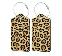 Beautiful Leopard Print Printed,Luggage Tags Pu Leather Name Tag Travel Suitcase Identifier ID Tags Durable Luggage Label 2 pcs