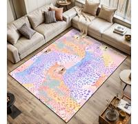 Beautiful Leopard Seamless Art Pink Area Rugs Living Room Large 120x170 cm Washable Vintage Soft Rug Modern Non Slip Floor Carpet Mat for Bedroom Kitchen Dining Room