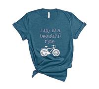 Beautiful Life Unisex T-Shirt. Life is a Beautiful Ride Shirt. Bicycle T-Shirt That is Super Soft & Comfortable., Heather Deep Teal, Medium