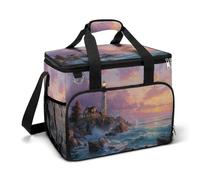 Beautiful Lighthouse on The Rocky Coast Camping Cooler Bag Insulated Beach Coolers Portable Leak Proof Bags with Shoulder Strap
