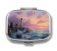 Beautiful Lighthouse on The Rocky Coast Pill Box 2 Compartment Portable Medicine Pill Case Travel Pill Organizer for Pocket Purse