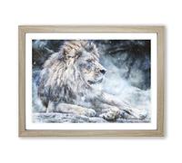Beautiful Lion Painting Modern Art Framed Wall Art Print, Ready to Hang Picture for Living Room Bedroom Home Office Décor, Oak A3 (46 x 34 cm)