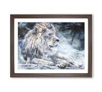 Beautiful Lion Painting Modern Art Framed Wall Art Print, Ready to Hang Picture for Living Room Bedroom Home Office Décor, Walnut A4 (34 x 25 cm)