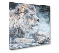 Beautiful Lion Painting Modern Canvas Wall Art Print Ready to Hang, Framed Picture for Living Room Bedroom Home Office Décor, 20x20 Inch (50x50 cm)