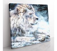 Beautiful Lion Painting Modern Canvas Wall Art Print Ready to Hang, Framed Picture for Living Room Bedroom Home Office Décor, 50x50 cm (20x20 Inch)