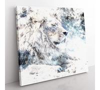 Beautiful Lion Watercolour Modern Canvas Wall Art Print Ready to Hang, Framed Picture for Living Room Bedroom Home Office Décor, 35x35 cm (14x14 Inch)
