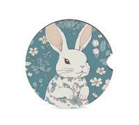 Beautiful Little Bunny Car Coasters for Cup Holder Wood Absorbent Cup Coaster 2.6 Inch Universal Non Slip Cork Base Drink Coaster Auto Interior Accessories for Women Men 1PCS