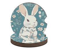 Beautiful Little Bunny Car Coasters for Cup Holder Wood Absorbent Cup Coaster 2.6 Inch Universal Non Slip Cork Base Drink Coaster Auto Interior Accessories for Women Men 4PCS