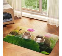 Beautiful Lotus Flower Print Pet Feeding Mat For Dogs & Cats Absorbent Waterproof Dog Food Mat Non-Slip Pet Bowl Placemat Quick Dry Floor Protector Leather Tablecloth