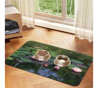 Beautiful Lotus Flower Print Pet Feeding Mat For Dogs & Cats Absorbent Waterproof Dog Food Mat Non-Slip Pet Bowl Placemat Quick Dry Floor Protector Leather Tablecloth