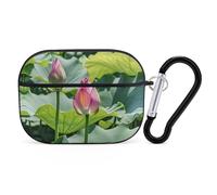 Beautiful Lotus Flowers AirPods Pro Case Cover with Keychain Ring PC Hard Shell Protective Case for AirPods Pro 2nd for Women Men Generation Easy Open Full Drop Protection Cover Black-Style