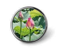 Beautiful Lotus Flowers Round Badge Cute Enamel Lapel Pin Brooches Button Pin Personalized Clothing Decoration Unisex Badge Holder Hats Bags Shirts Decor