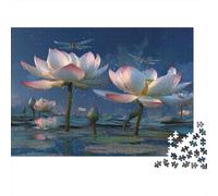 Beautiful Lotus in The Pond - Blue Sky, Dragonfly And Dew,Rätsel Für Erwachsene 1000pcs (75x50cm),Herausforderungsspiele