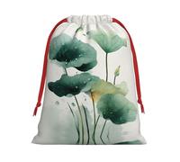 Beautiful Lotus Leaves Drawstring Gift Bag â€“ Premium Polyester Holiday & Party Favor Bag With Full-Print Design, Perfect For Christmas, Halloween, And Promotions